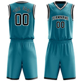 Custom Teal Black Solid Color Basketball Jersey