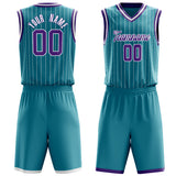 Custom Teal Purple Pinstripe Basketball Jersey