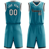 Custom Teal White Solid Color Basketball Jersey