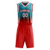 Custom Teal Red Fade Basketball Jersey