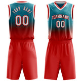 Custom Teal Red Fade Basketball Jersey