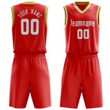 Custom Red White Solid Color Basketball Jersey