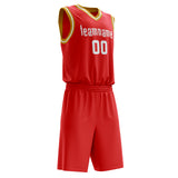 Custom Red White Solid Color Basketball Jersey