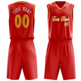 Custom Red Gold Solid Color Basketball Jersey