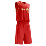 Custom Red Gold Solid Color Basketball Jersey