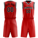 Custom Red Black Pinstripe Basketball Jersey