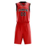 Custom Red Black Pinstripe Basketball Jersey