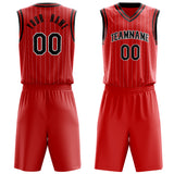 Custom Red Black Pinstripe Basketball Jersey