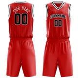 Custom Red Black Pinstripe Basketball Jersey