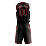 Custom Black Crimson Pinstripe Basketball Jersey