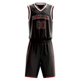 Custom Black Crimson Pinstripe Basketball Jersey