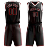 Custom Black Crimson Pinstripe Basketball Jersey