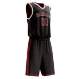 Custom Black Crimson Pinstripe Basketball Jersey