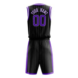 Custom Black Purple Pinstripe Basketball Jersey