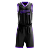 Custom Black Purple Pinstripe Basketball Jersey