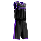 Custom Black Purple Pinstripe Basketball Jersey