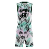 Custom Black Black Tropical Hawaii Palm Leaves Basketball Jersey