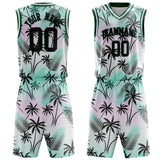 Custom Black Black Tropical Hawaii Palm Leaves Basketball Jersey