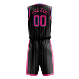 Custom Black Pink Pinstripe Basketball Jersey