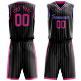 Custom Black Pink Pinstripe Basketball Jersey