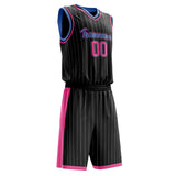 Custom Black Pink Pinstripe Basketball Jersey