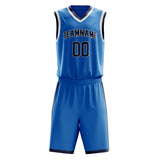 Custom Blue Black Solid Color Basketball Jersey