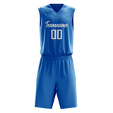 Custom Blue White Solid Color Basketball Jersey