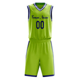 Custom Neon-Green Navy Solid Color Basketball Jersey