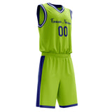 Custom Neon-Green Navy Solid Color Basketball Jersey