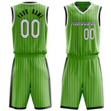 Custom Neon-Green White Pinstripe Basketball Jersey