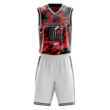 Custom Red Black Pattern Basketball Jersey