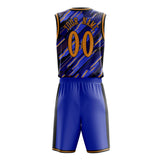 Custom Blue Gold Pattern Basketball Jersey