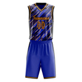 Custom Blue Gold Pattern Basketball Jersey