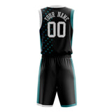 Custom Black Teal Pattern Basketball Jersey