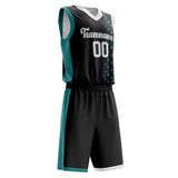 Custom Black Teal Pattern Basketball Jersey