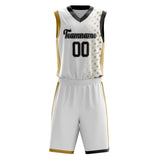 Custom White Old Gold Pattern Basketball Jersey