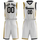 Custom White Old Gold Pattern Basketball Jersey