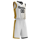 Custom White Old Gold Pattern Basketball Jersey