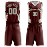 Custom Maroon Cream Pattern Basketball Jersey BS03240809JC018