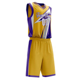 Custom Gold Purple Pattern Basketball Jersey
