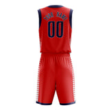 Custom Red Navy Pattern Basketball Jersey