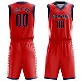 Custom Red Navy Pattern Basketball Jersey