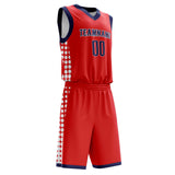 Custom Red Navy Pattern Basketball Jersey