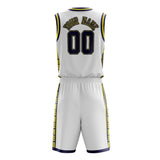 Custom White Navy Pattern Basketball Jersey