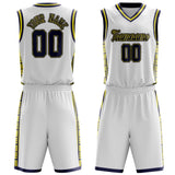 Custom White Navy Pattern Basketball Jersey