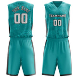 Custom Teal Gray Pattern Basketball Jersey