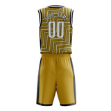 Custom Old Gold Black Pattern Basketball Jersey
