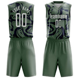 Custom Oliv Navy Pattern Basketball Jersey