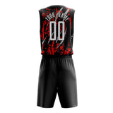 Custom Black Red Pattern Basketball Jersey