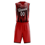 Custom Red White Pattern Basketball Jersey